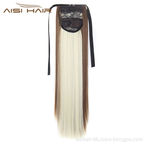 Aisi Hair Long Straight Bandage Synthetic Ponytail Heat Resistant Fiber Hairpiece Clip In Hair Extension for Woman
